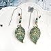 QIHOO Vintage Green bronze Engraving Dangle Hook Earrings for Women and Girls (Leaves)