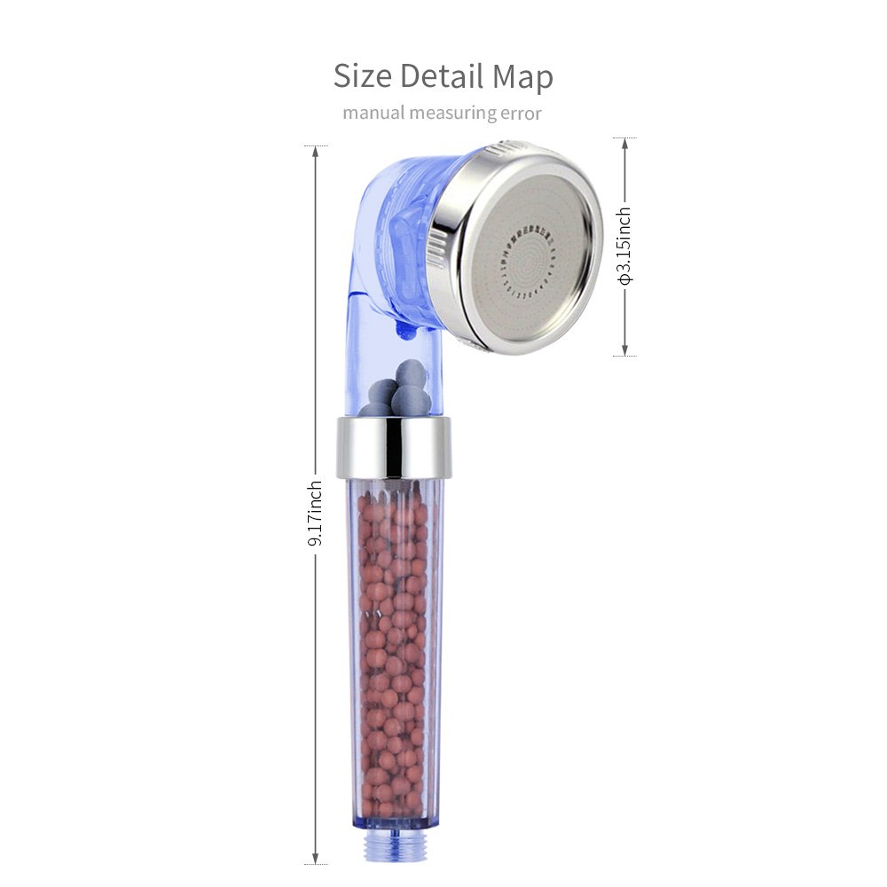 VEHHE 3 Jet Round Rainfall Hand Held Fixed Shower Head High Pressure & Saving Water Negative Lons Shower Sprinkler Head for Relation,Spa,Dry Hair and Skin