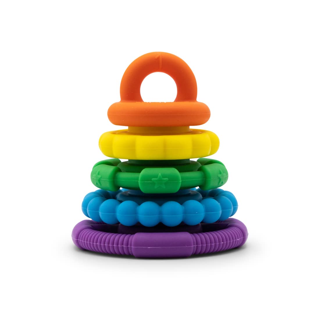 Jellystone Designs Rainbow Stacker - Bright. Soft Silicone Baby Stacking Teether Toy. Tactile Teething Toy for Babies. Gift for Newborn Baby Boys & Girls from 0 Months +