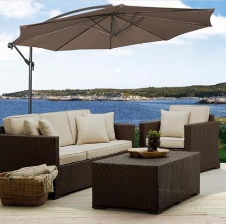 Amazon Com Patio Furniture Patio Umbrella Premium Patio Furniture 10 Hanging Umbrella Patio Sun Shade Offset Outdoor Market W Cross Base Tan New Garden Outdoor