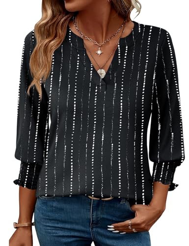 LOMON Women's 2025 Fashion Tops 3/4 Length Sleeve Business Casual Blouses Summer Tees Shirts