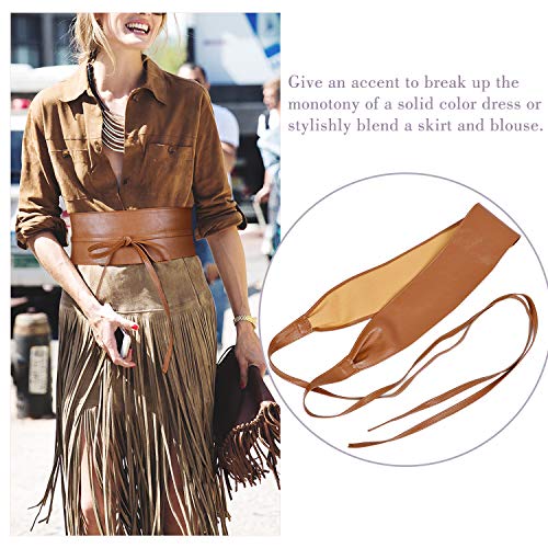 Women's Obi Wrap Belt Faux Leather Obi Waistband Sash Bowknot Belts by SANSTHS, Brown Plus Size