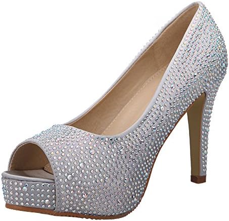 VELCANS Fashion Rhinestone Womens Platform High Heels Pumps,Bridal Shoes,Party and Wedding Sandals Shoes (9 B(M) US, Silver)