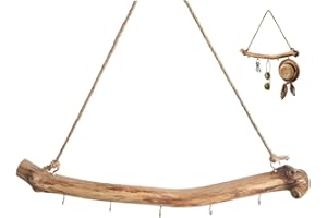39cm Driftwood for Crafts, Wall Mounted Macrame Hat Hanger with 5 Hooks, for Jewelry Natural Wood Bikini Rack, Rustic Bathroo