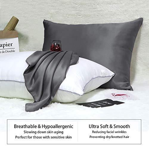 Ravmix 100% Pure Natural Silk Pillowcase for Hair and Skin with Hidden Zipper Queen Size 21 Momme 600TC Hypoallergenic Soft Breathable Both Sides Silk, 20×30inches, 1PCS, Space Gray - Thumbnail 3