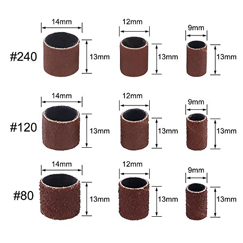 Coceca Sanding Drum Kit with 270 Pieces Sanding Band Sleeves and 12 Pieces Drum Mandrels for Dremel Rotary Tool