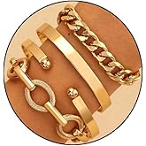 Chunky Gold Bracelets for Women Boho Stackable Bangle Cuff Bracelet Set Layered Link Chain Bracelet Adjustable Butterfly Pearl CZ Tennis Statement Bracelets Dainty Jewelry