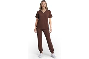 Eipnare Scrubs for Women Set, Stretchy V-Neck Top & Jogger Pants with Multi-Pocket Yoga Waistband