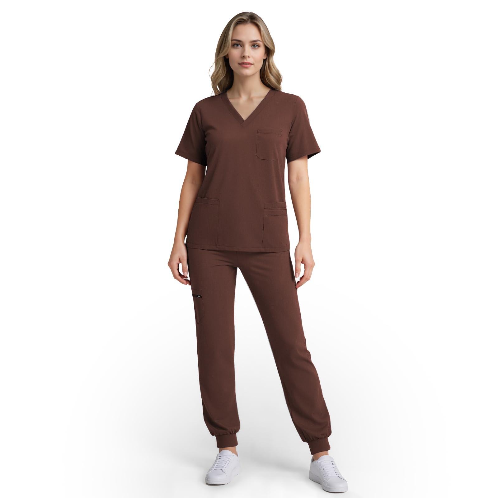 Photo 1 of XS- Eipnare Scrubs for Women Set, Stretchy V-Neck Top & Jogger Pants with Multi-Pocket Yoga Waistband, Soft Lightweight Nursing Uniform