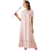 LAPAYA Women's Victorian Cotton Nightgown Lace Trim Vintage Sleepwear Long Sleeve Sleepshirts