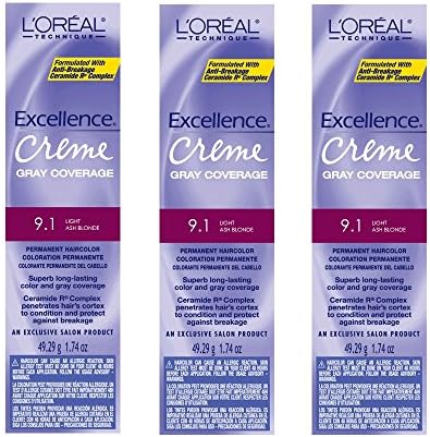 L'Oreal Excellence Creme 9.1 Light Ash Blonde Hair Tint HC-06214 (3 Pack)