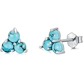 BETHZA Natural Turquoise Stud Earring 925 Sterling Silver 3 Stone Turquoise Earrings Western Jewelry Gifts for Women
