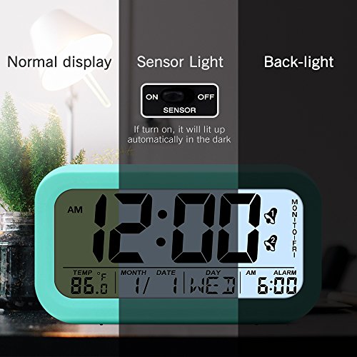 TXL Large LCD Digital Alarm Clock 4.7" Kids Bedside Clock Battery Operated with Snooze&Light Touchpad Function/2 Alarms/Temperature Electronic Desk&Shelf Clock for Childrens/Seniors/Teens Dorm-Green - Thumbnail 5