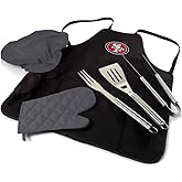 Picnic TIME BBQ Apron Tote Pro Grill Set, (Black with Gray Accents)