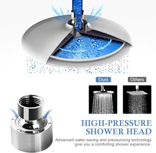 AiQInu Round Shower Head, 24.5 cm, Anti-Limescale Shower Head, Round High Pressure Shower Head in Stainless Steel 304, High Pressure Rain Shower Head