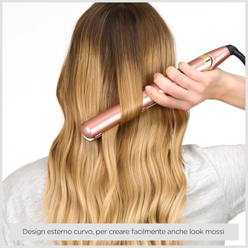 BaByliss Piastra Capelli Rose Gold, Piastre in ceramica, Multi-voltaggio, Pronta all'uso in 15 secondi, 3 Impostazioni di temperatura fino a 235°C, rose gold, 2598PE
