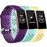 Maledan Replacement Bands Compatible with Fitbit Charge 3 and Charge 3 SE for Women Men, 3 Pack Plum/Mint Green/Mellow Yellow, Large