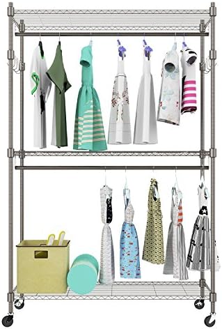 Kissemoji 3-Tier Rolling Garment Storage Rack Wire Clothing Coat Shelf Dorm Organizer (GR2)