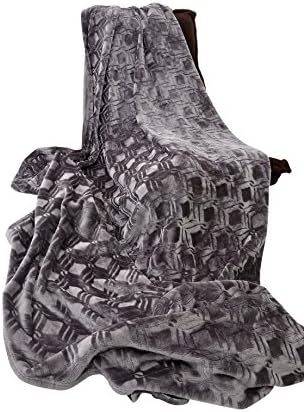 long rich HappyCare Textiles HCT BKT-001 Ultrasoft Diamond Pattern Embossed Micro Velvet Comforter and Blanket, 90" by 90", Charcoal/Dark Grey