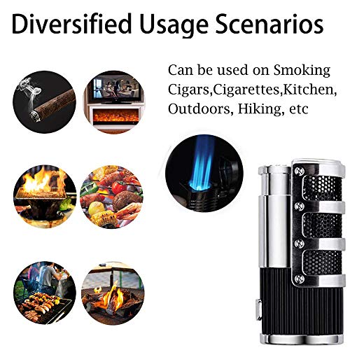 BS Cigar Cutter and Lighter Set, Cigar Punch Lighter Triple Jet Flame Butane Cigarette Torch Lighter (Black) - Thumbnail 5