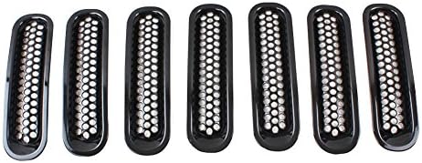 MAIKER Black Front Mesh Jeep Wrangler Grill Grille Inserts Kit for Jeep JK Unlimited Sahara 2007 2008 2009 2010 2011 2012 2013 2014 2015 2016 7 Pcs