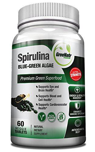 Spirulina Tablets - Blue Green Algae Pills - Veggie Formula / Non GMO / Gluten Free- See Spirulina Health Benefits At 1000mg Per Day - 30-Day Supply