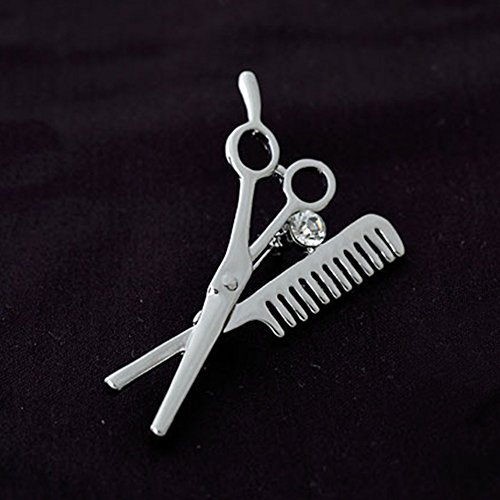 Hairdresser Scissors and Comb Pin Brooch Necklace for Jacket Men 's Suits Buckle Neckwear Decoration