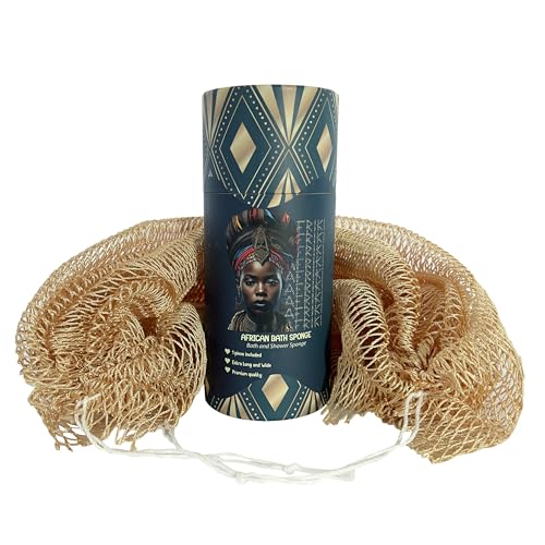 AFRIKI African Net Sponge – Exfoliating Body Scrubber, Black Owned & Rooted in Africa, All Skin Types | 45 in Long (Champagne Gold)