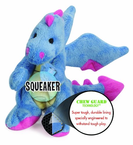 goDog Dragon With Chew Guard Technology Tough Plush Dog Toy, Periwinkle, Small
