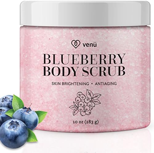 Body Scrub - Daily Exfoliating Treatment to Brighten Skin - Anti-Aging, Anti-Microbial and Anti-Inflammatory Properties - For Varicose and Spider Veins and More - By Venu (Blueberry)