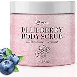 Body Scrub - Daily Exfoliating Treatment to Brighten Skin - Anti-Aging, Anti-Microbial and Anti-Inflammatory Properties - For Varicose and Spider Veins and More - By Venu (Blueberry)