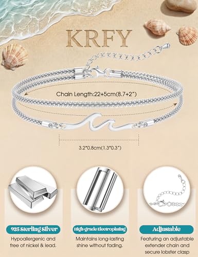 KRFY Tobilleras de Plata Oro para Mujer Ajustable Tobillera Plata de Ley 925 Mujer Impermeable Tobillera Pulsera Tobilleras Joyería para Pies de Playa