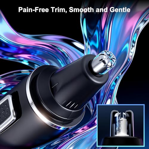 Nose Hair Trimmer,Rechargeable Ear and Nose Hair Trimmers for Men,2 in 1 Painless Professional Eyebrow & Facial Hair Trimmer with IPX7 Waterproof Dual Edge Blades,Black