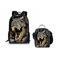 INSTANTARTS Dinosaur School Backpack Bookbag + Thermos Lunch Box Set