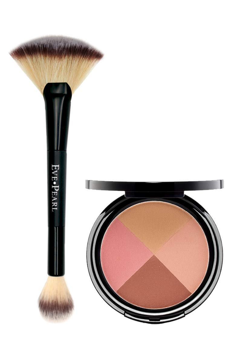 EVE PEARL Ultimate Face Compact And 204 Dual Fan Highlighter Brush Blush Bronzer Highlighter Contour Palette Eyeshadow Makeup Set Medium to Deep- Ageless