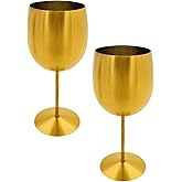 Keiwhsly Gold Stainless Steel Wine Glasses Set of 2, 11.8oz Unbreakable Wine Goblets, Metal Wine Glass for Outdoor, Party, Camping, Pool, Great for Red White Wine