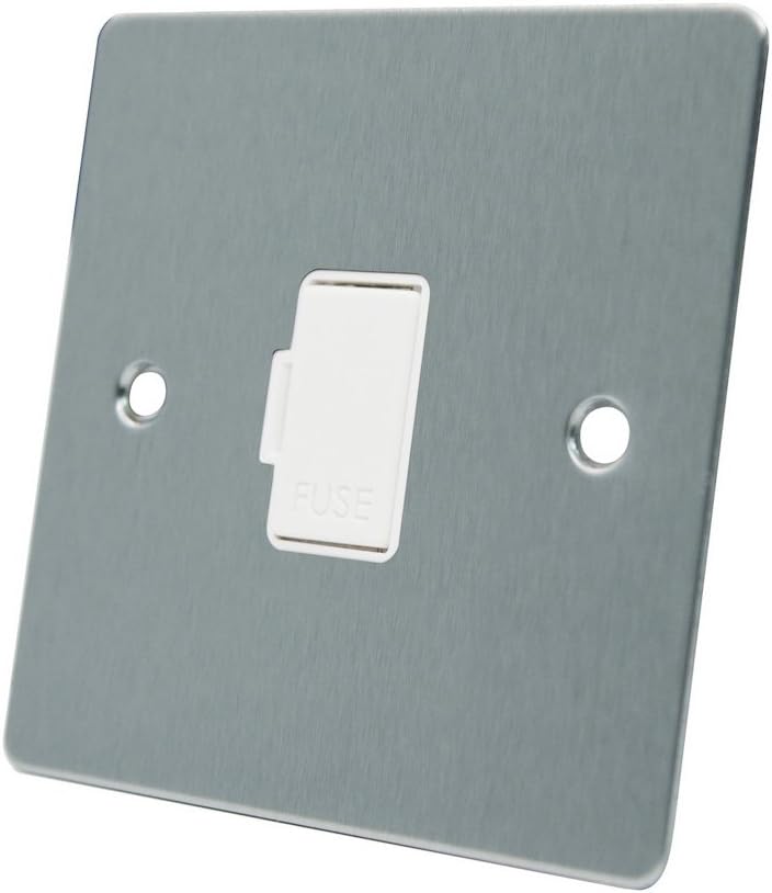 AET FSCUFSWH Satin Chrome Flat Unswitched Spur White Insert-13 Amp Fused Connection Unit, White, Silver