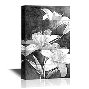 Black and White Canvas Wall Art - Flowers on Grunge Background - Gallery Wrap Modern Home Art | Ready to Hang - 12x18 inches