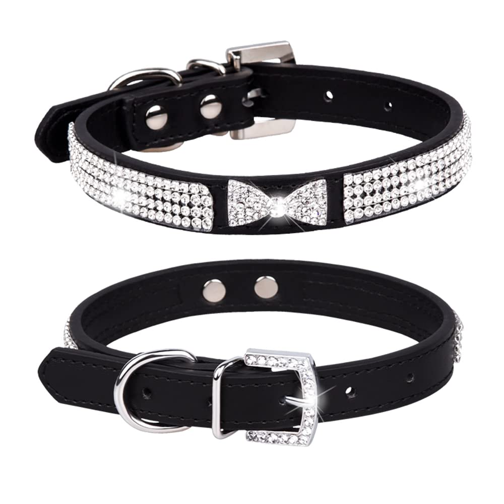 haoyueer Cute Dazzling Sparkling Elegant Fancy PU Leather Bling Rhinestone Crystal Jeweled Pet Cat Dog Puppy Collar … (S, Black-3) — image 1
