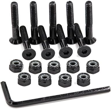 Skateboard Hardware 9PCS Deck Mounting Screws Nuts Hex Key Outfits Color Fasteners Set (Black, 1.25)
