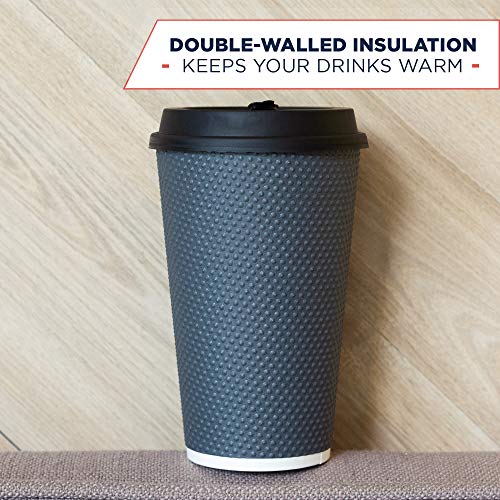 Glowcoast Disposable Coffee Cups With Lids - 16 oz To Go Coffee Cup With Lid (70 Set). Large Togo Travel Paper Hot Cups Insulated For Hot and Cold Beverage Drinks, No Sleeves Needed (Dusk Grey) - Thumbnail 6