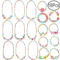 Hicdaw 18PCS Toddler Costume Jewelry Princess Necklace Bracelet Kit Gift for Girls Dress Up Pretend Play Party Favors