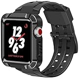 iiteeology Compatible Apple Watch 3 Case, Aluminum Rugged Protective Case with Black Strap Bands for Apple Watch 42mm Series 3 2017/Series 2-Black