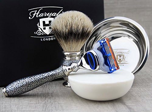 Haryali London Shaving Kit, 5pc Shaving Brush Set, Silver antique, Shaving Set, Badger Shaving Brush - Image 3