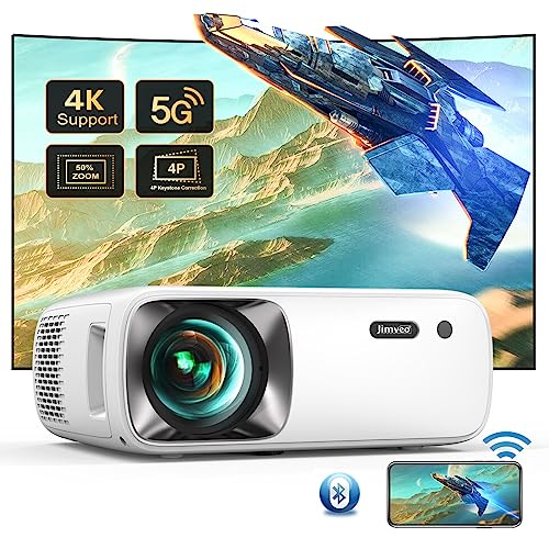 Videoprojecteur, 12000 Lumens 4K Supporte Retroprojecteur, Jimveo Native 1080P Full HD 5G WiFi Bluetooth Projecteur Portable, Video Projecteur 4P/4D Zoom, 400'' Home Cinéma pour iOS, Android, Windows