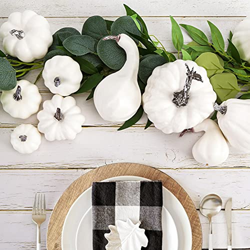 VGOODALL Artificial Pumpkins Decoration,11 Pcs Assorted Sizes White Fake Pumpkins Foam Pumpkins for Fall Autumn Decor Thanksgiving Halloween Decorations