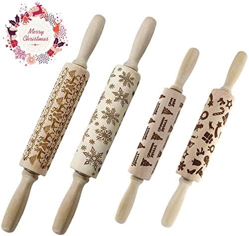 3d Rolling Pin for Kids Christmas Embossed Rolling Pin Set for Baking Pizza Pies Cookies
