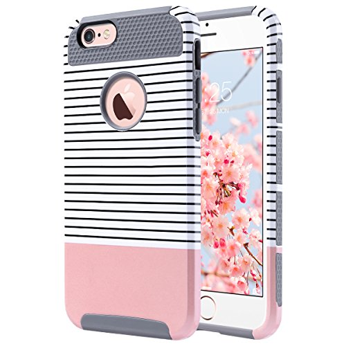 iPhone 6s Case, iPhone 6 Case, ULAK Hybrid Slim Case With Hard PC and Inner Rubber Cover for Apple iPhone 6S 4.7 Inch & iPhone 6 4.7 Inch Device (Grey/Pink/Minimal Stripes)