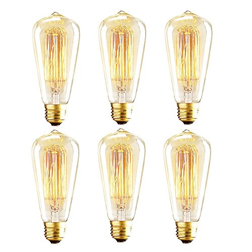 Vintage Edison Bulbs, 40W ST64 Dimmable Light Bulbs, Squirrel Cage Filament with 2700K Soft Warm White Light, 230 Lumens, Retro Light Bulbs with E26 Brass Base, Pack of 6