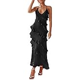 Wenrine Womens Sexy Chiffon Halter Maxi Dress Sleeveless Backless Ruffle Tassel Party Club Dresses